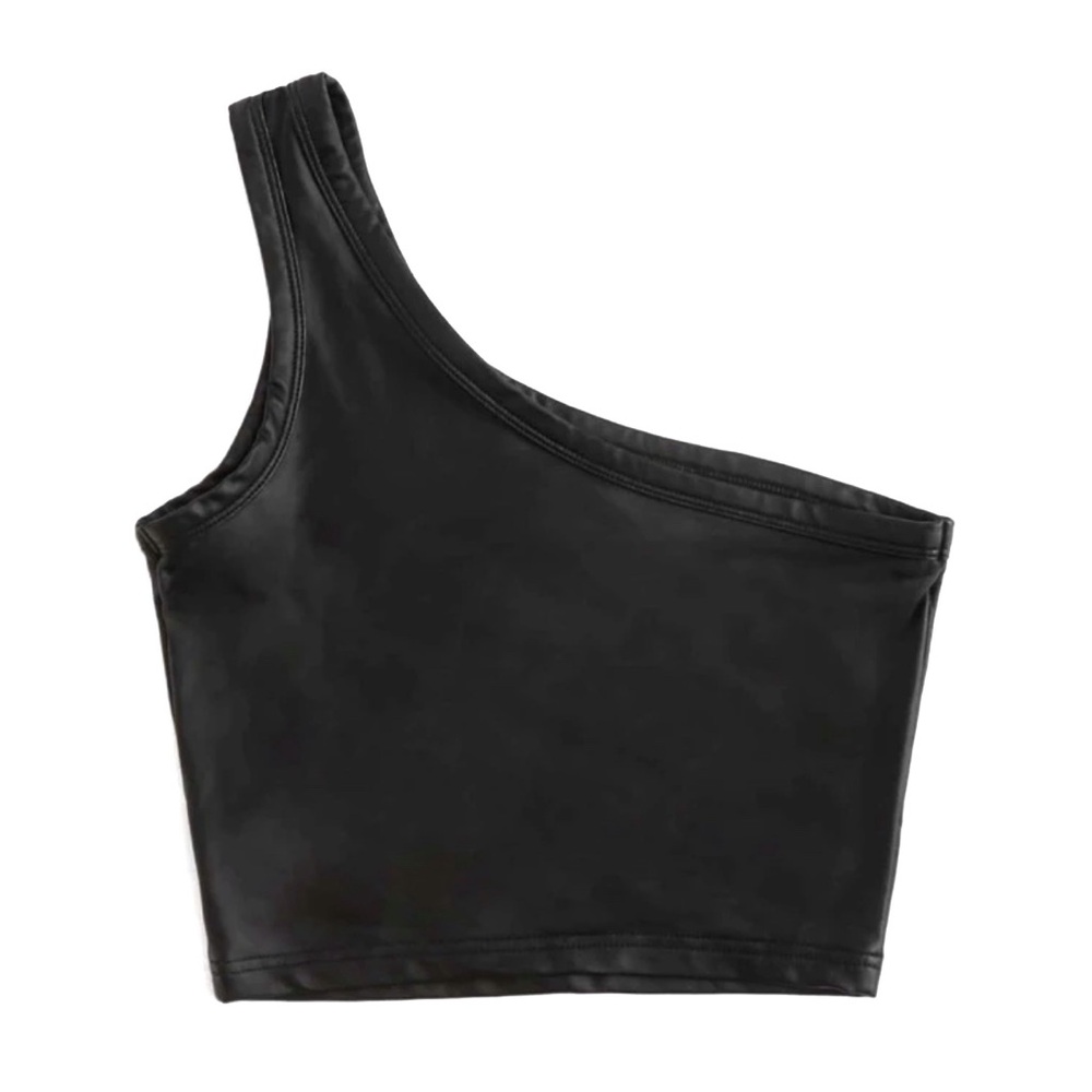 Shein Faux Leather Chic Black One-Shoulder Cropped Top